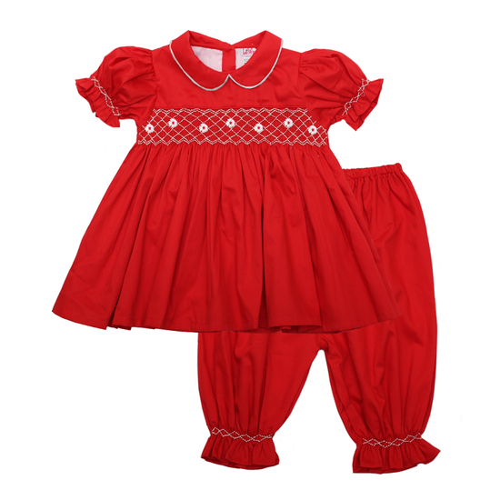 Little girl smocked red pajamas - LP 29